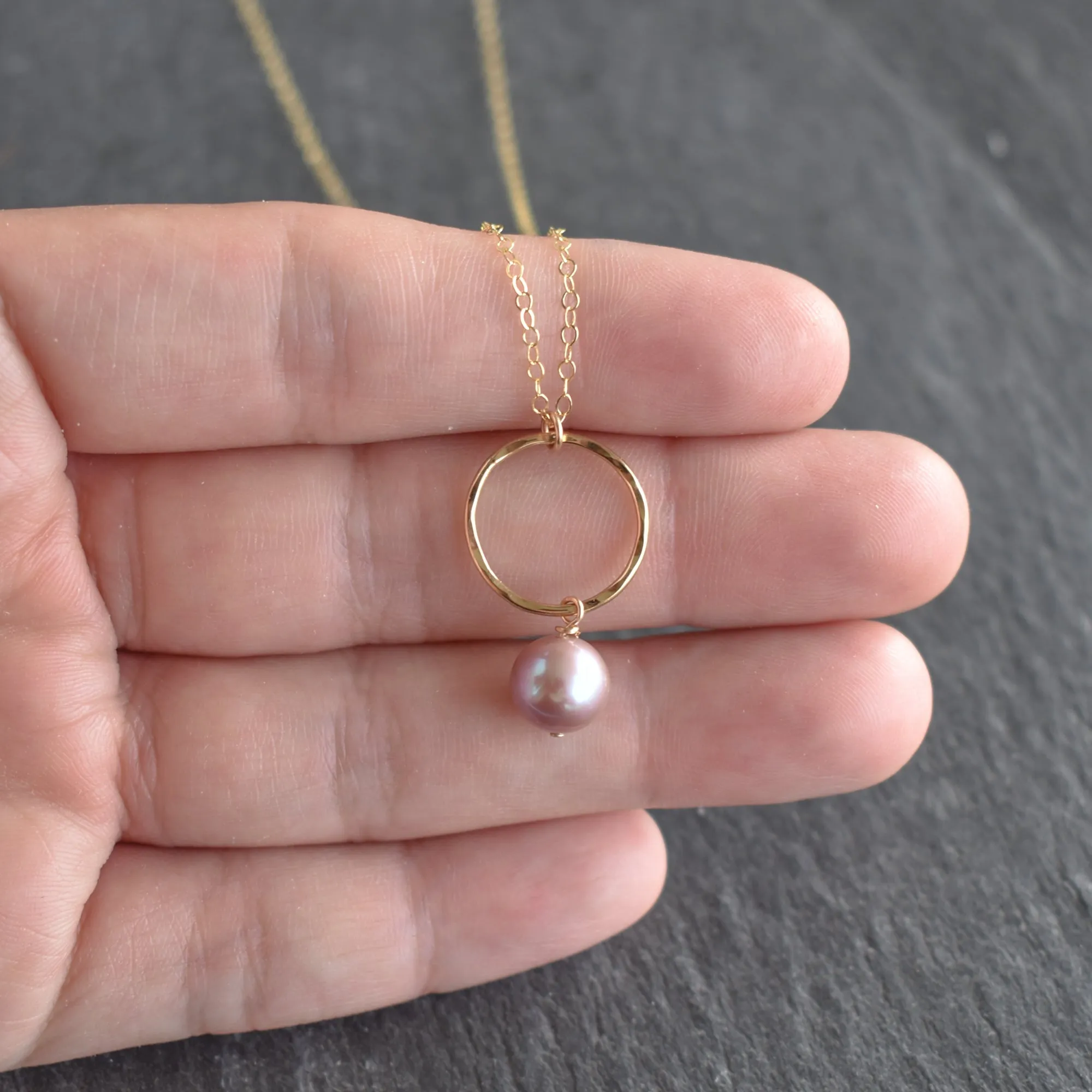 Small Hoop Necklace with Light Purple Pearl