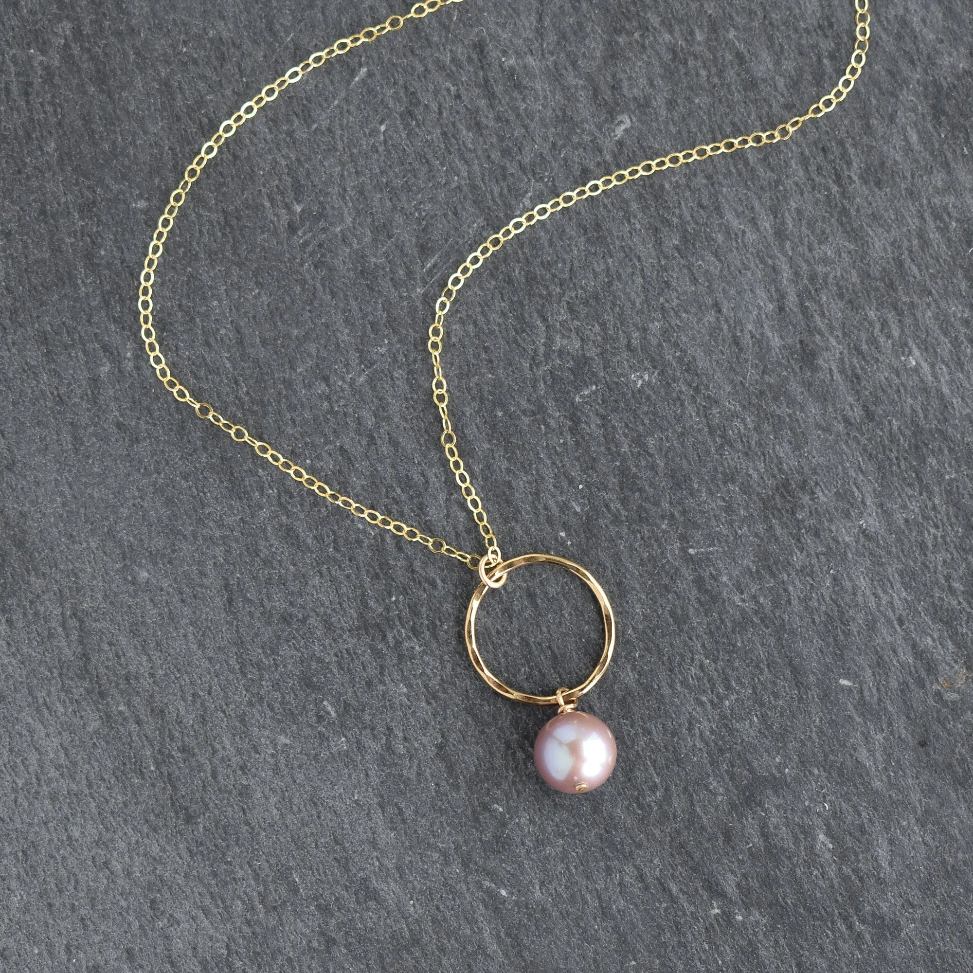 Small Hoop Necklace with Light Purple Pearl