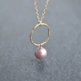 Small Hoop Necklace with Light Purple Pearl