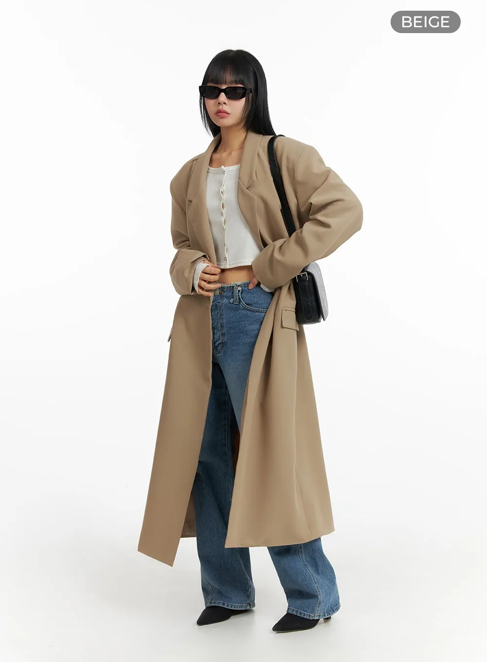 Solid Oversized Collar Long Coat IM414