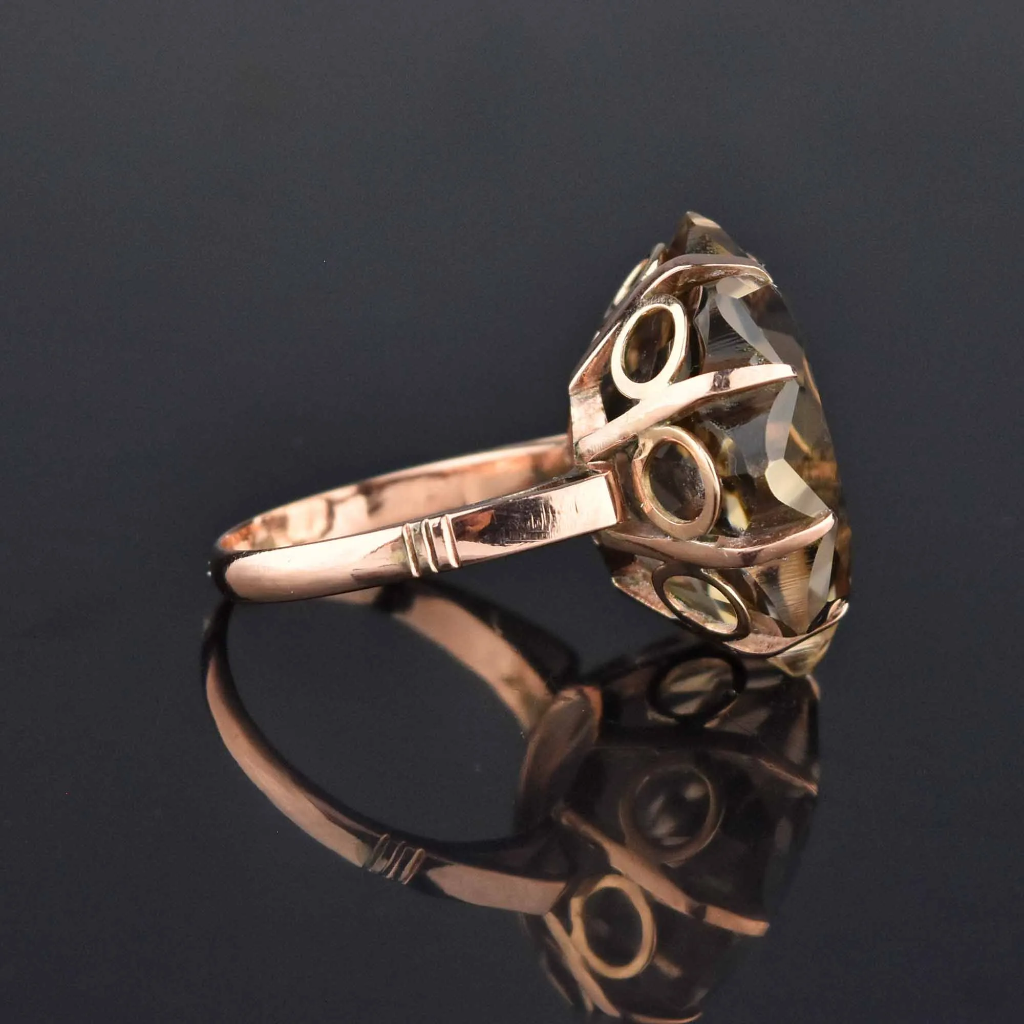 Specialty Cut 25 CTW Smoky Quartz Starburst 18K Gold Ring