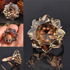 Specialty Cut 25 CTW Smoky Quartz Starburst 18K Gold Ring