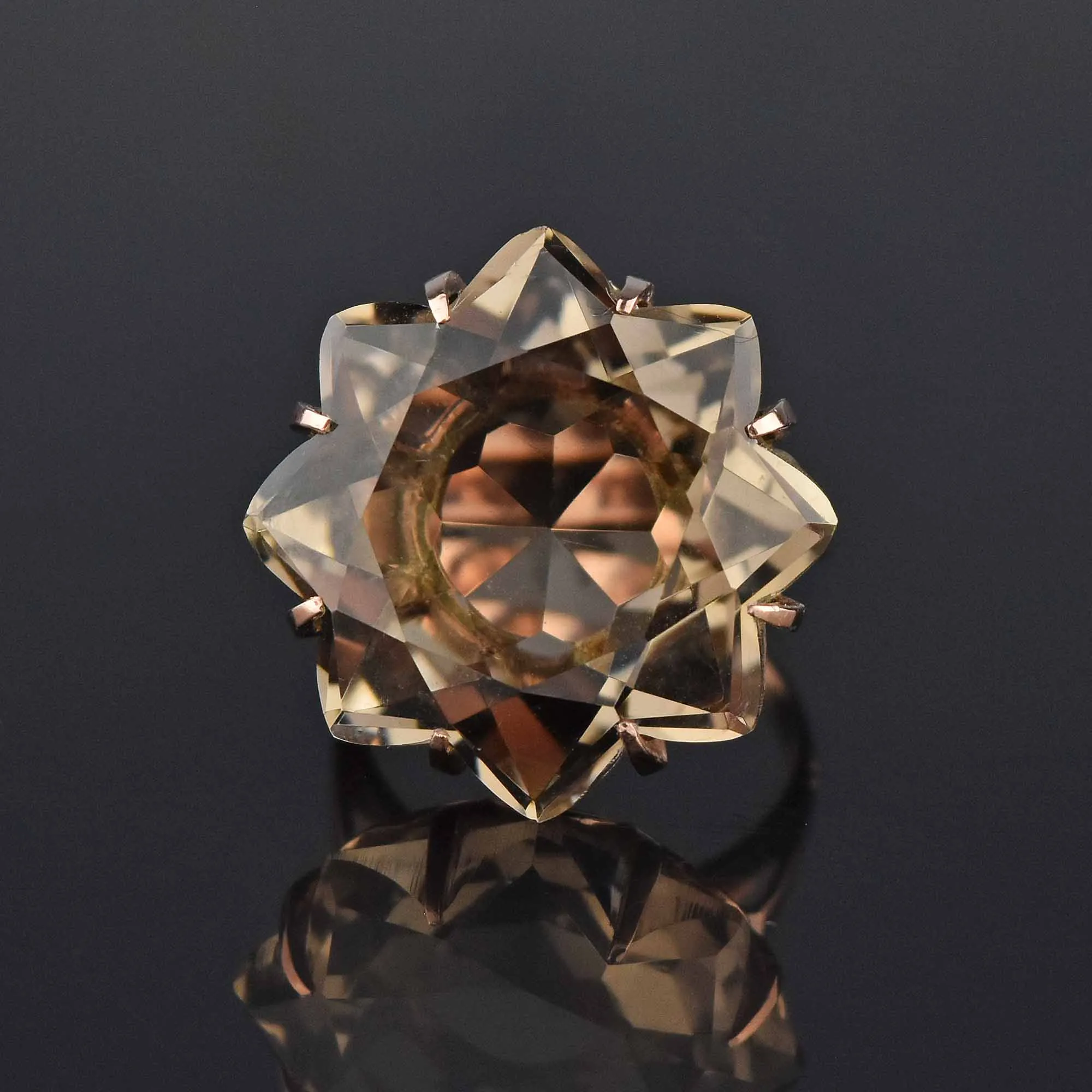 Specialty Cut 25 CTW Smoky Quartz Starburst 18K Gold Ring