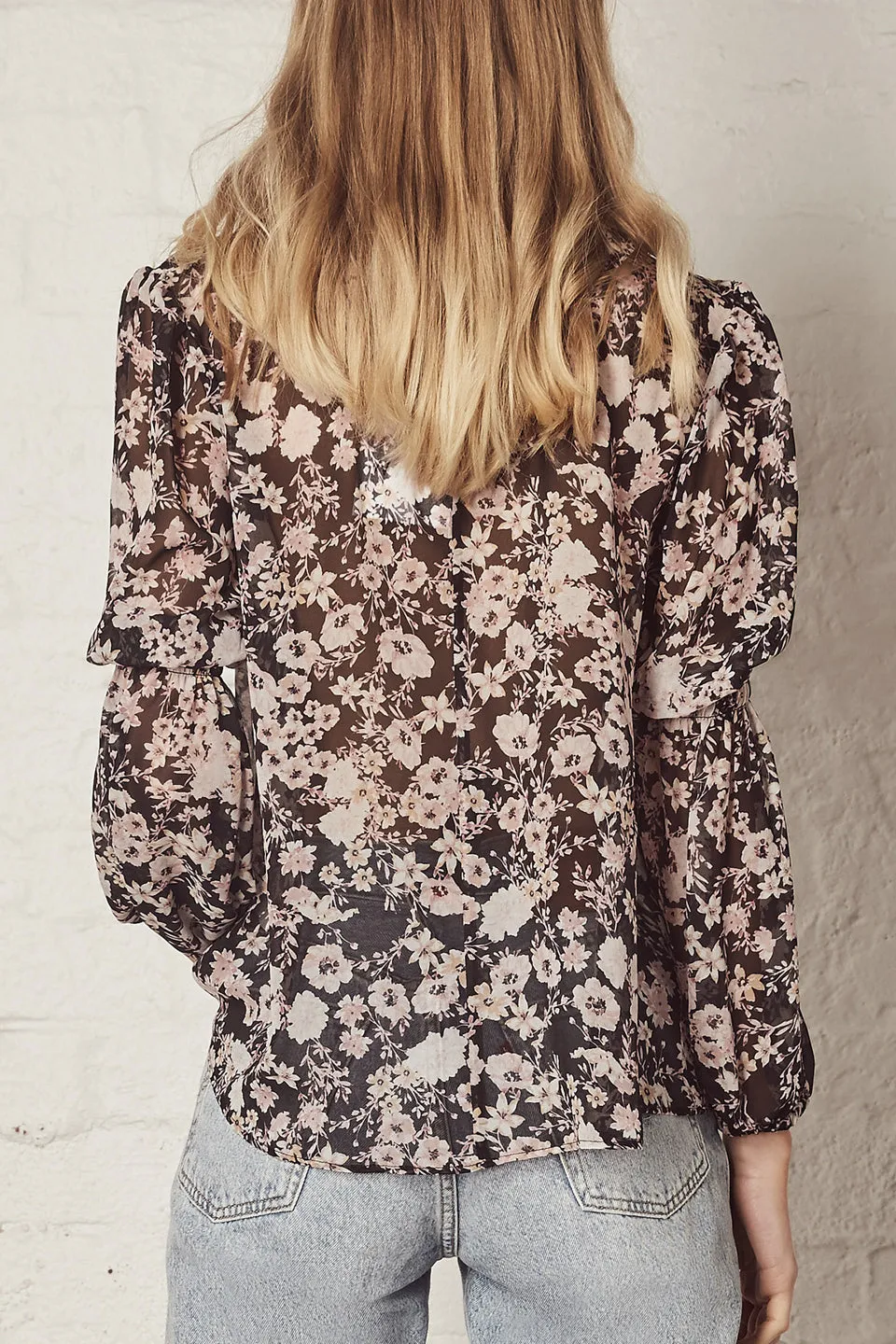 Spell Bound Black Floral LS Blouse