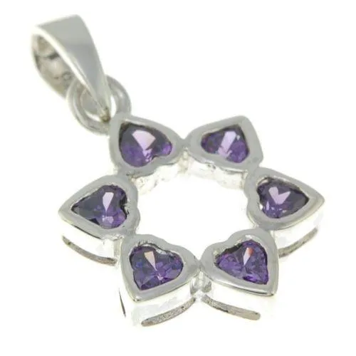 Star of David Pendant With Purple Gemstones   925 Sterling Silver Necklace