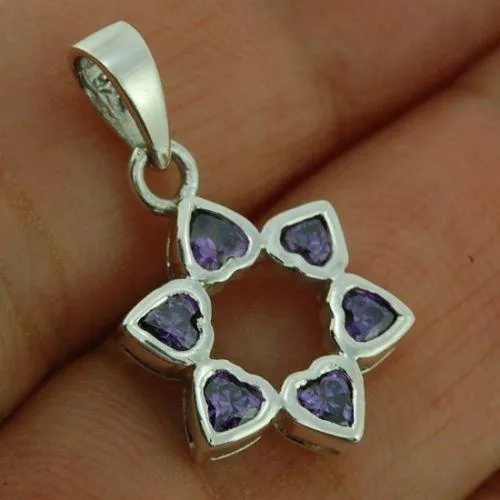 Star of David Pendant With Purple Gemstones   925 Sterling Silver Necklace