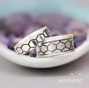 Sterling Silver Hexagon Wedding Band Ring Set | Moonkist Designs