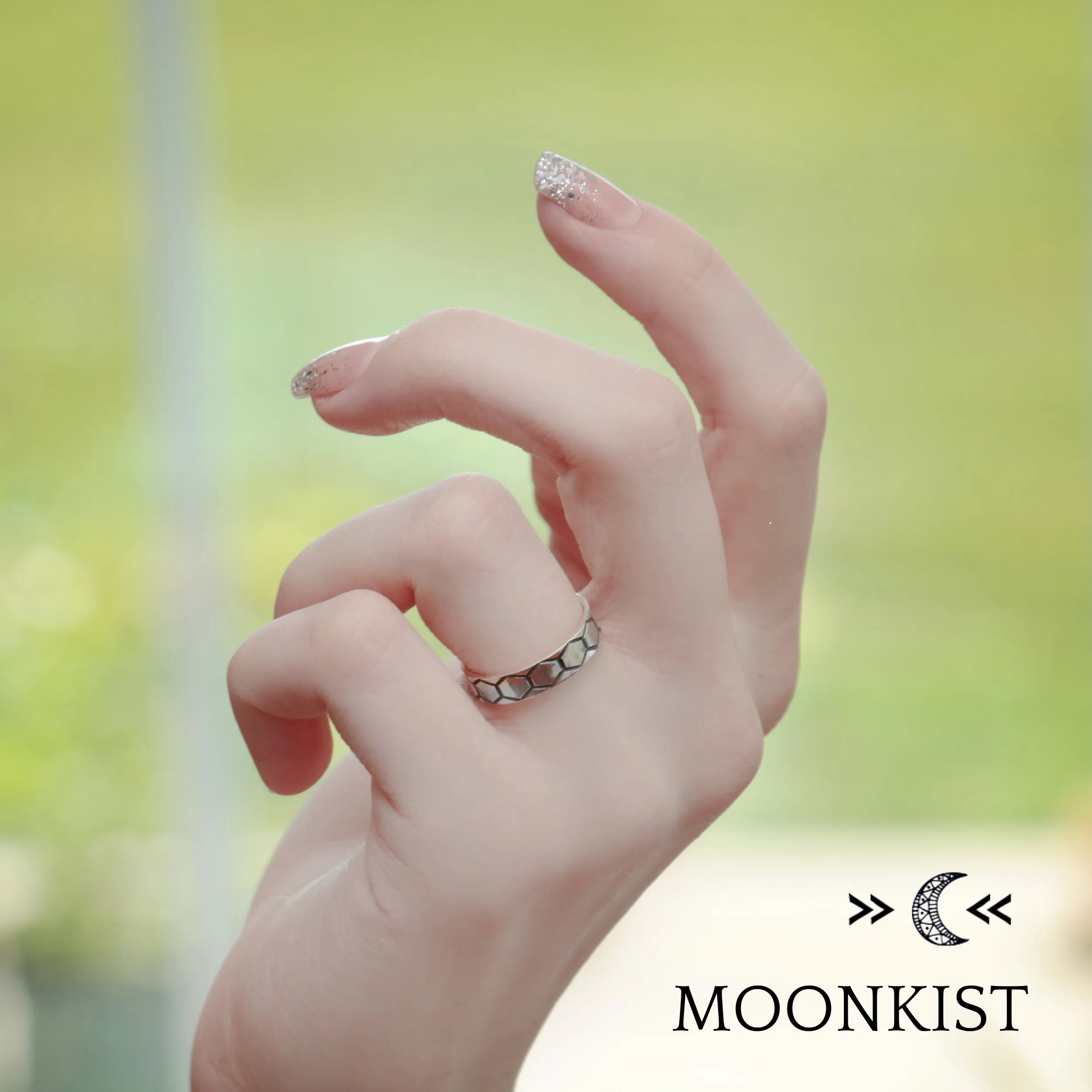 Sterling Silver Hexagon Wedding Band Ring Set | Moonkist Designs