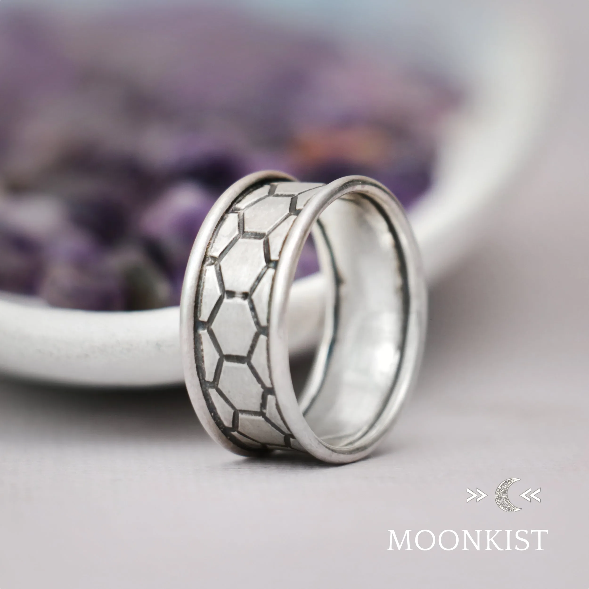 Sterling Silver Hexagon Wedding Band Ring Set | Moonkist Designs