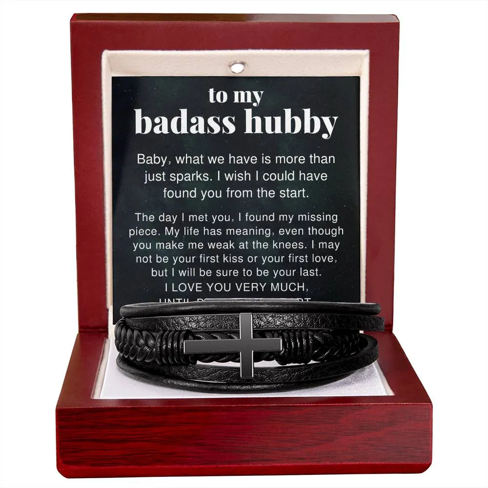 To My Badass Hubby Till Death Do Us Part Men's Cross Bracelet