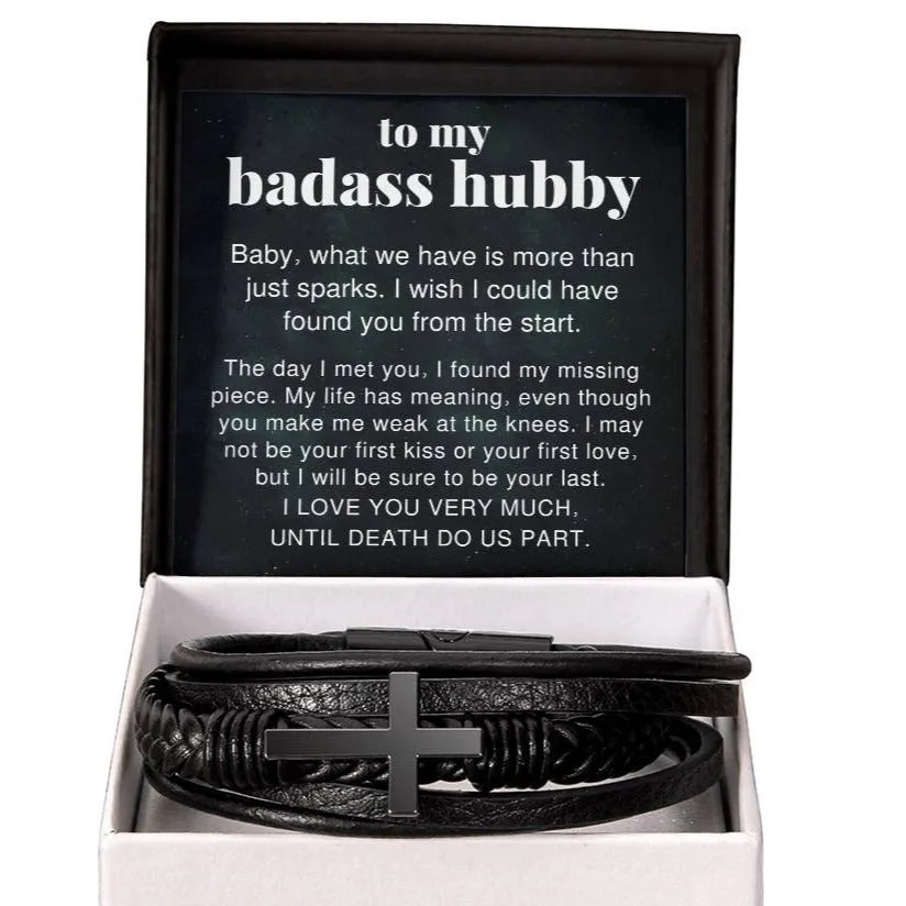 To My Badass Hubby Till Death Do Us Part Men's Cross Bracelet