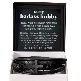 To My Badass Hubby Till Death Do Us Part Men's Cross Bracelet