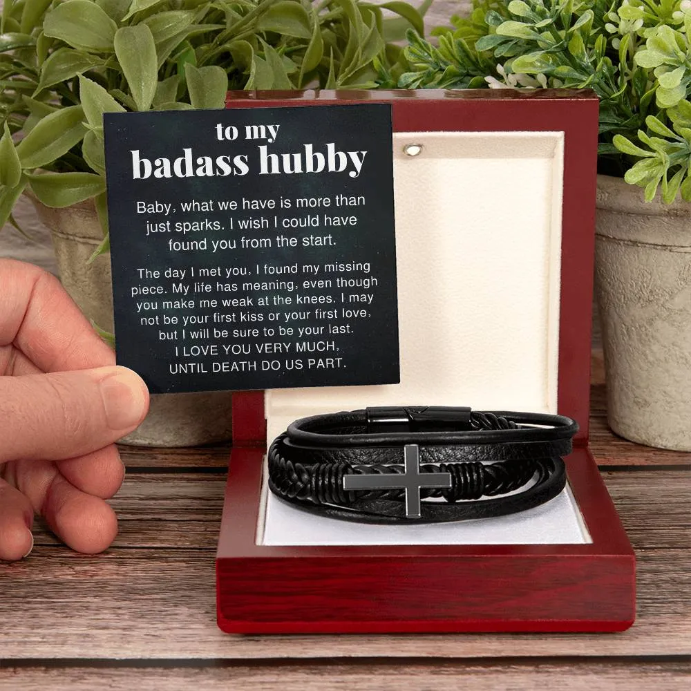 To My Badass Hubby Till Death Do Us Part Men's Cross Bracelet