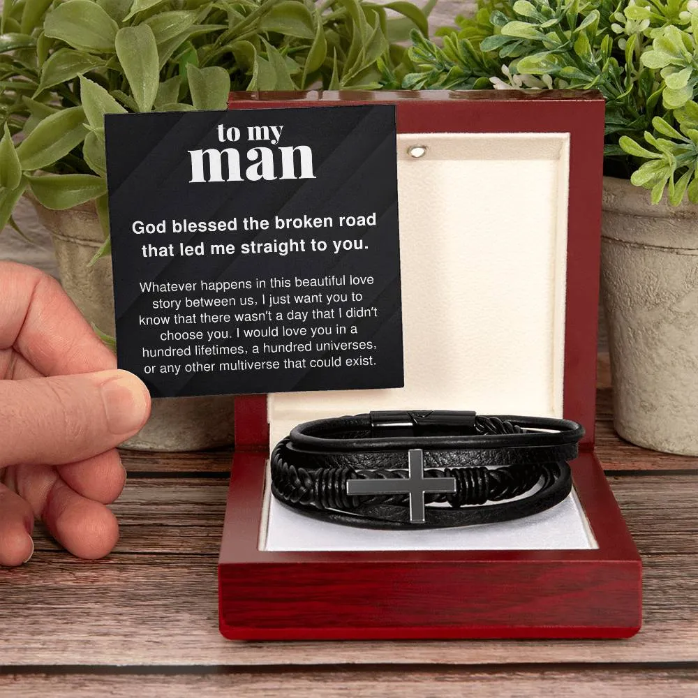 To My Man I Would Love You In a Hundred Lifetimes Men's Cross Bracelet