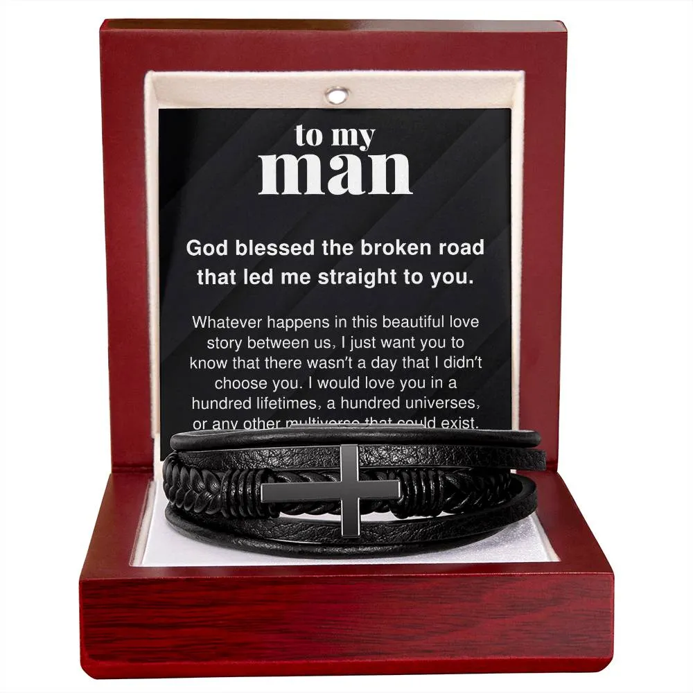 To My Man I Would Love You In a Hundred Lifetimes Men's Cross Bracelet