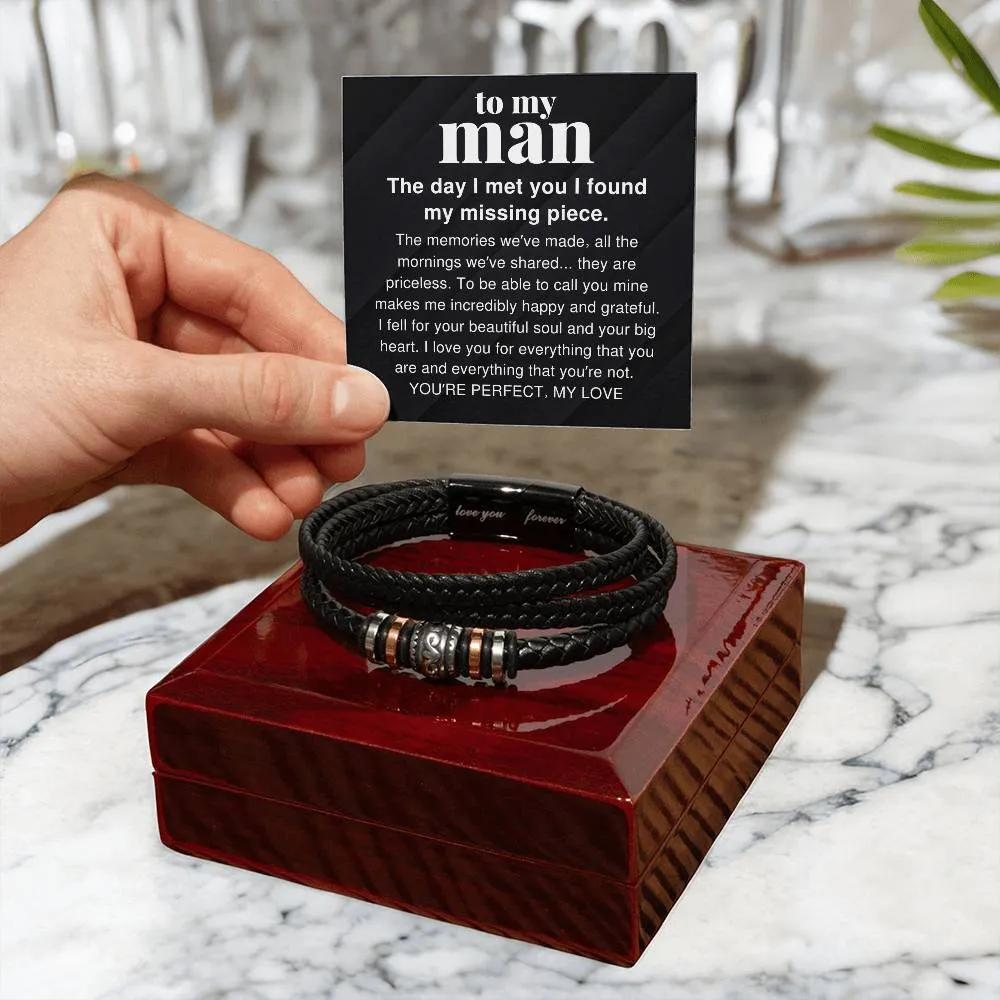 To My Man, The Memories We've Made Braided Vegan Leather Men Bracelet