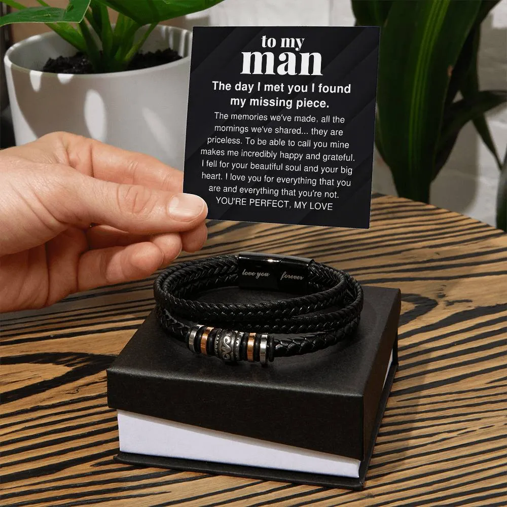 To My Man, The Memories We've Made Braided Vegan Leather Men Bracelet