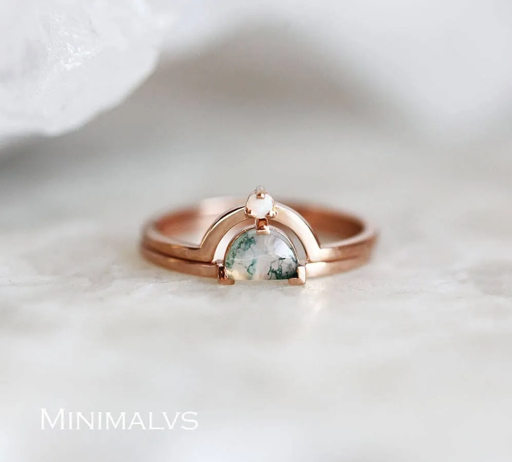 Tobias Half Moon Moonstone Diamond Ring Set