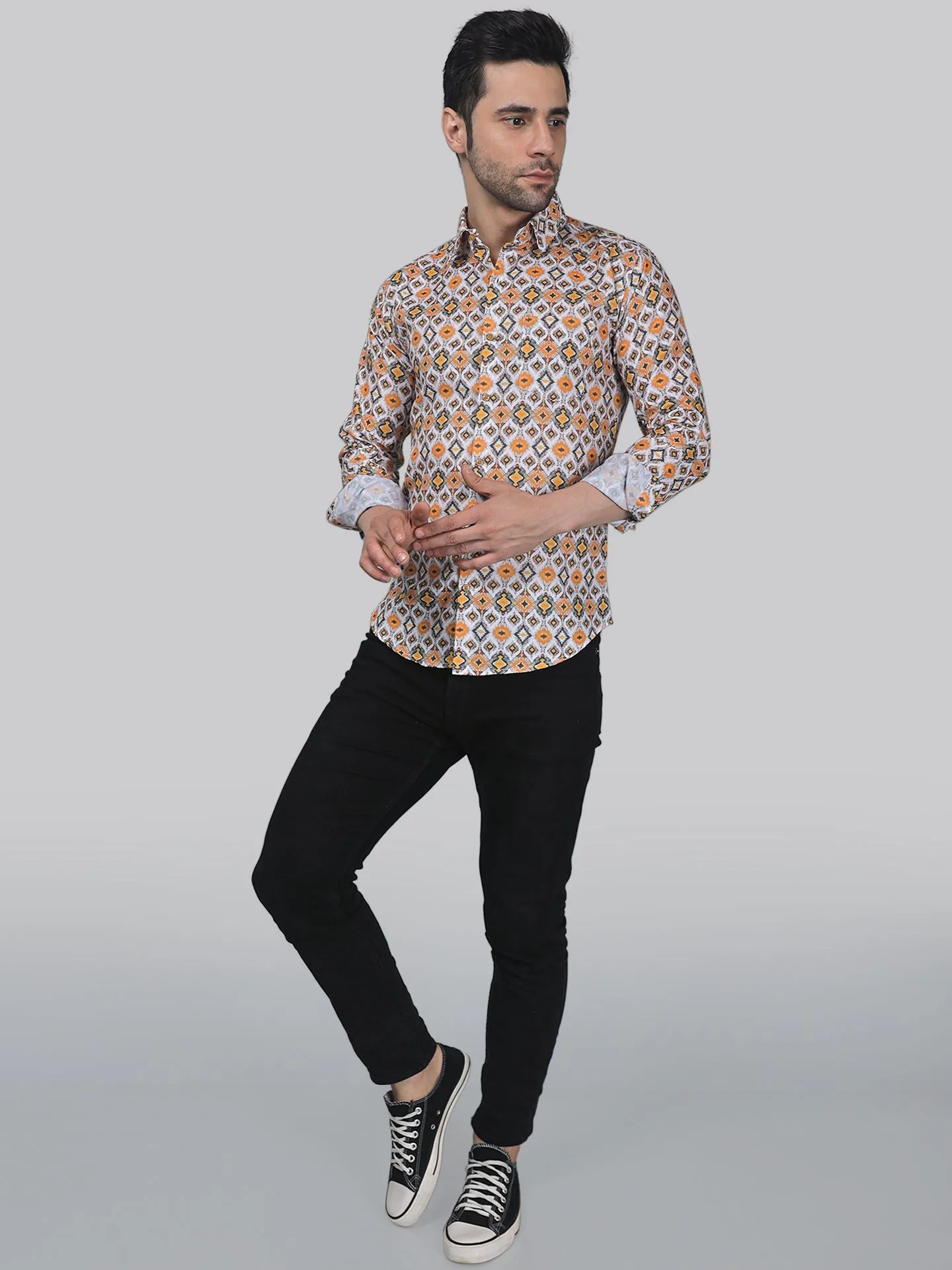 Tropical-luxe Men's Printed Full Sleeve Cotton Button-Up Shirt For Men