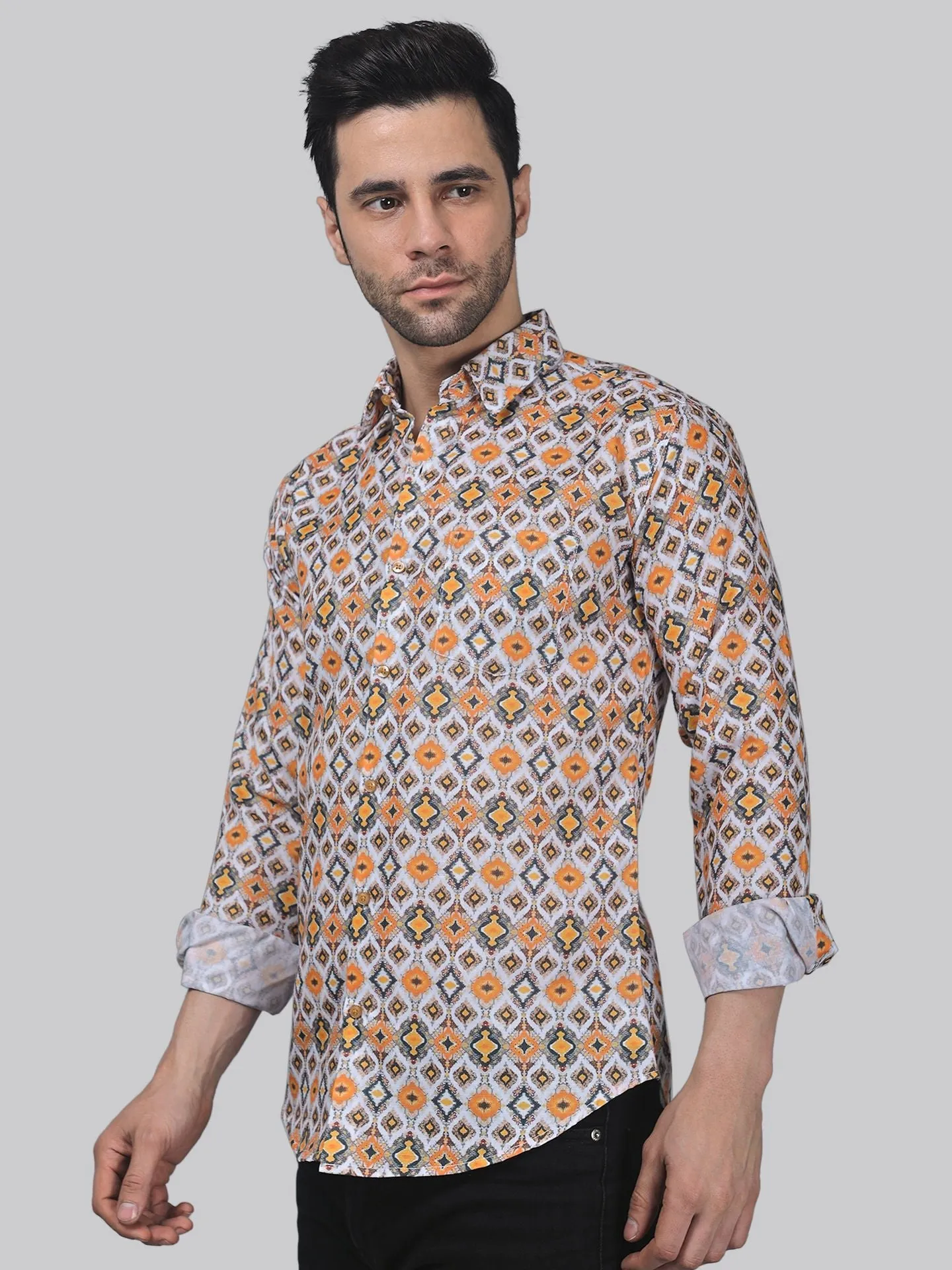 Tropical-luxe Men's Printed Full Sleeve Cotton Button-Up Shirt For Men