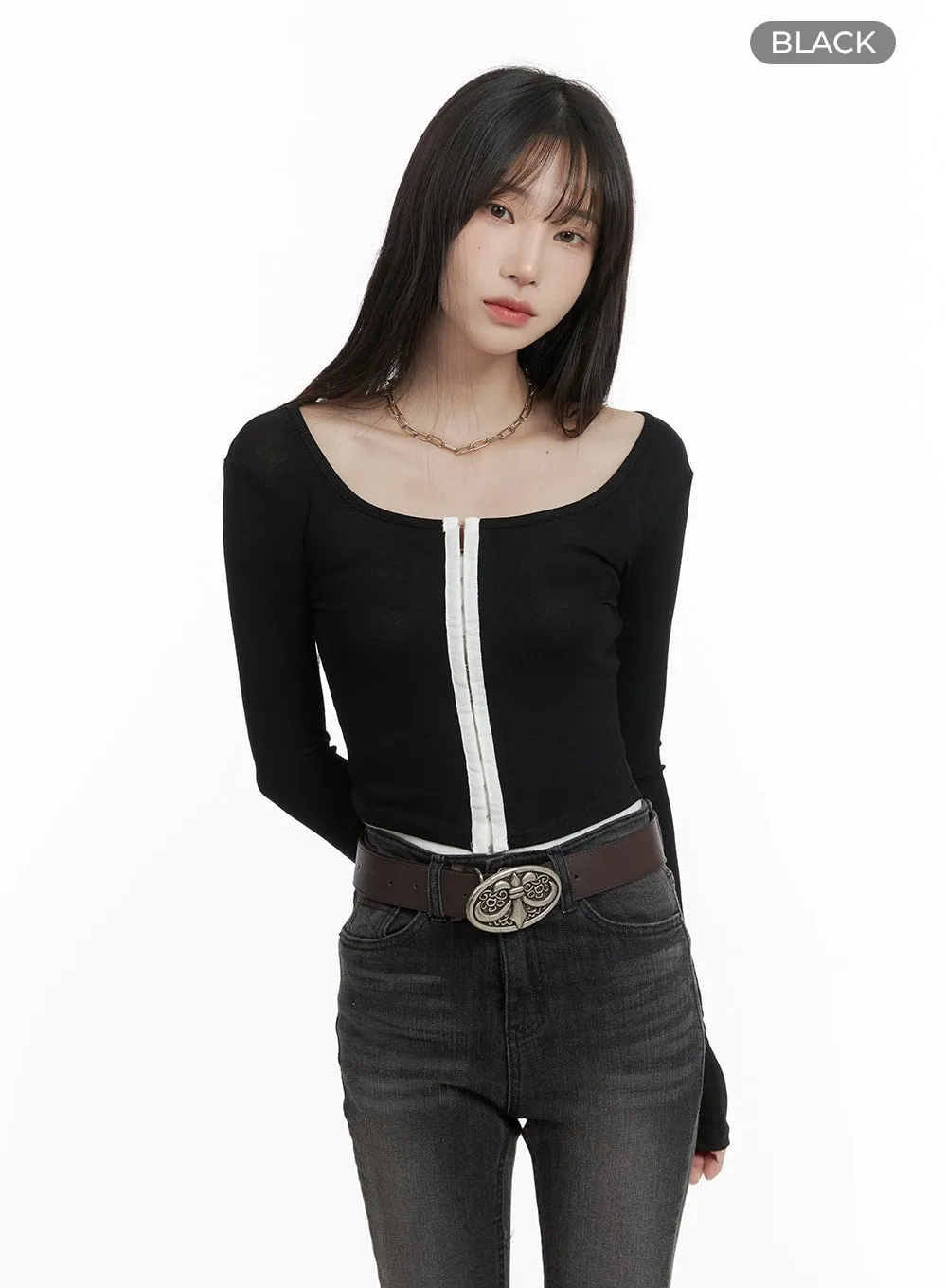 U Neck Hook Crop Top CA403