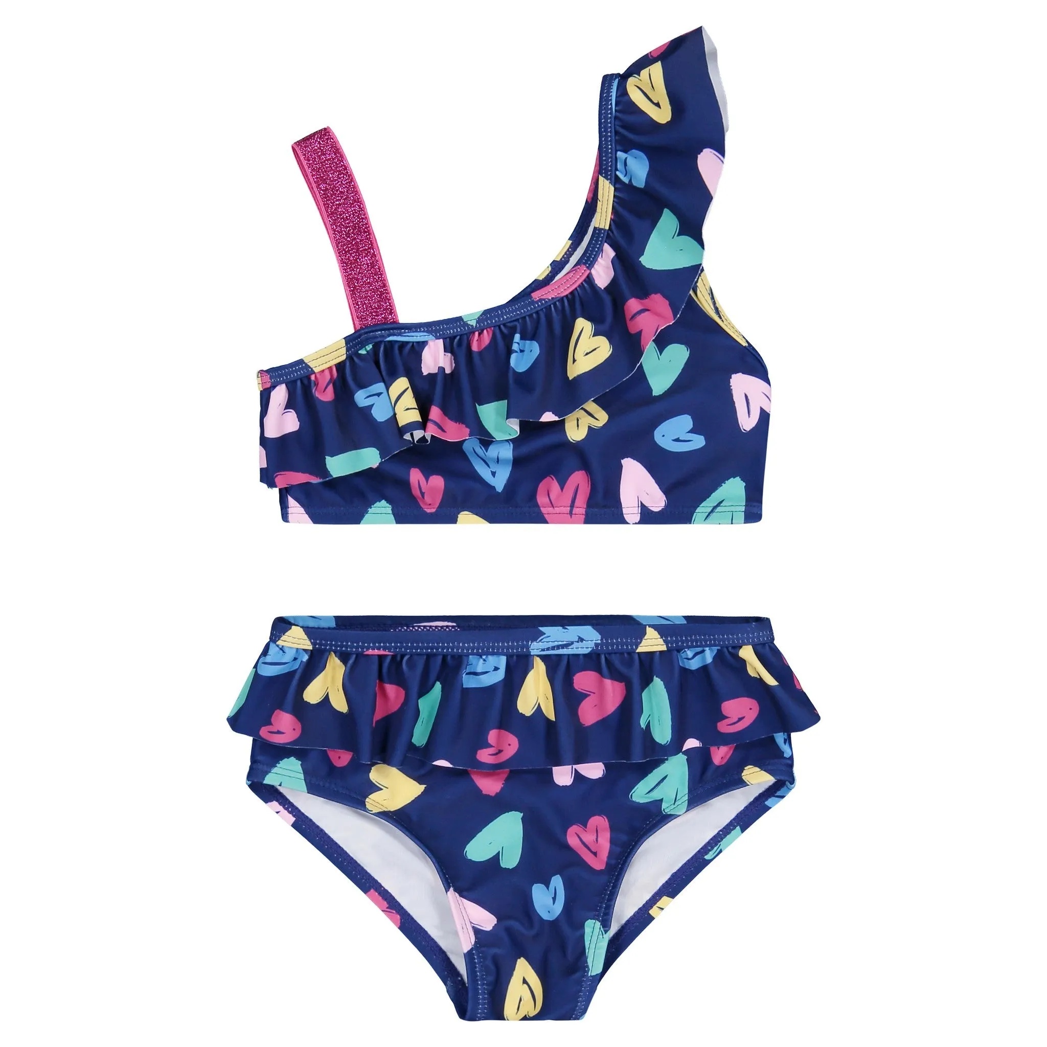 UPF 50 Girls Heart Two-Piece Ruffle Swimsuit