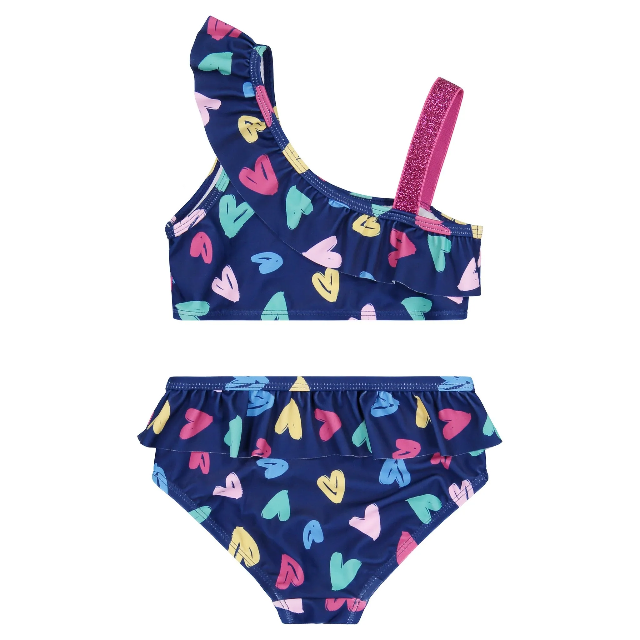 UPF 50 Girls Heart Two-Piece Ruffle Swimsuit