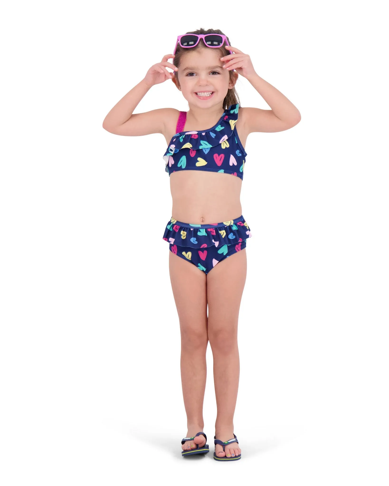 UPF 50 Girls Heart Two-Piece Ruffle Swimsuit