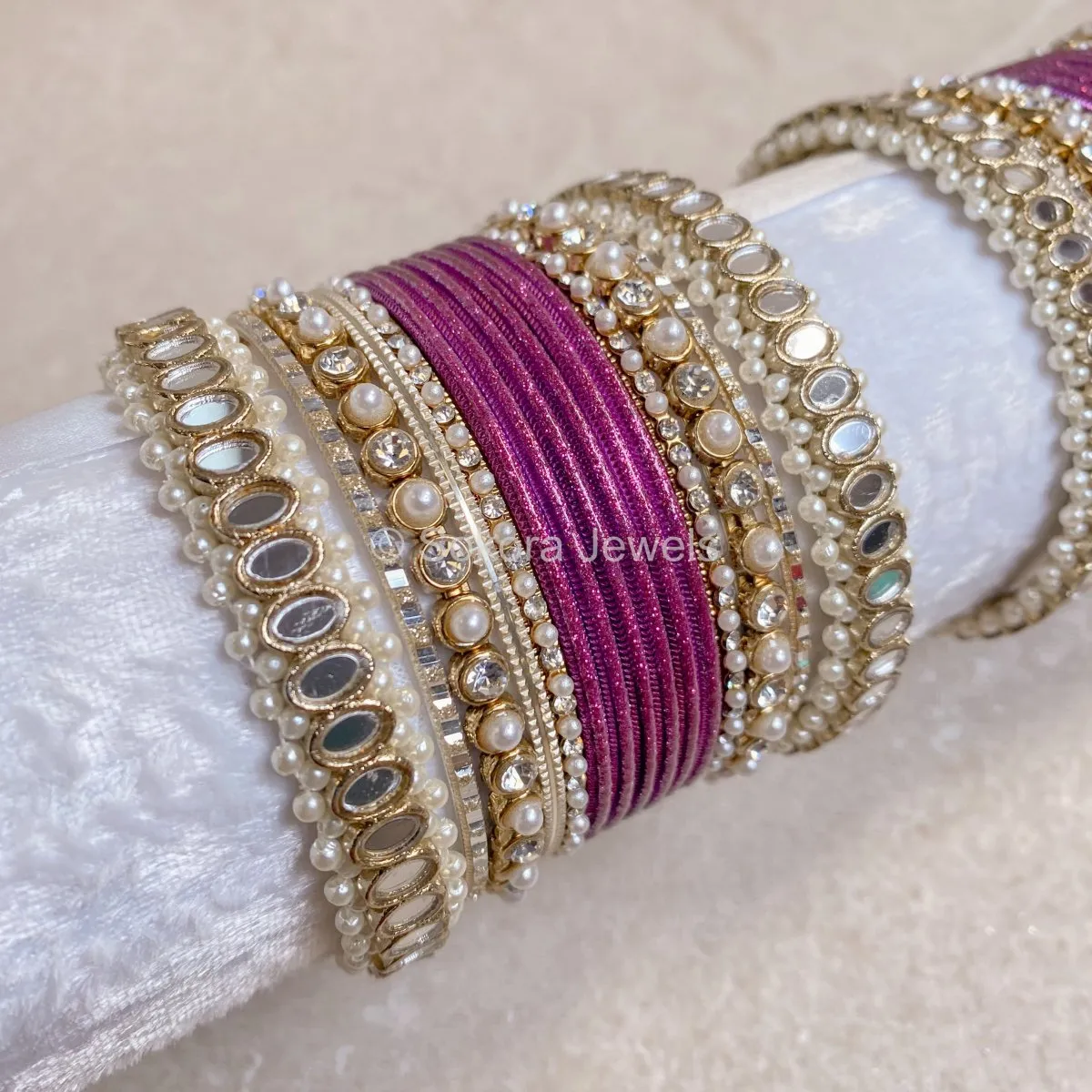 Urvi Mirror Bangle Set - Purple