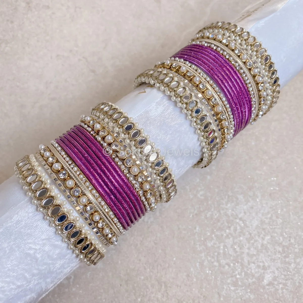 Urvi Mirror Bangle Set - Purple