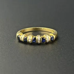 Vintage 18K Gold Half Hoop Sapphire Diamond Ring