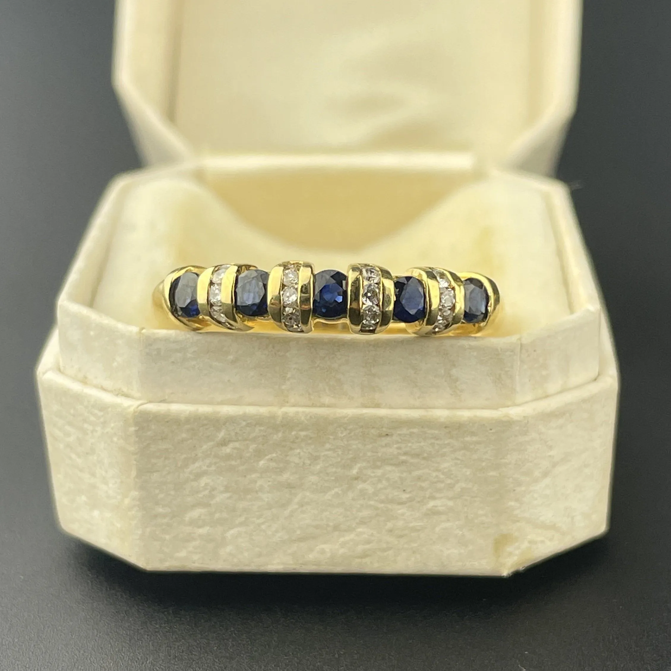 Vintage 18K Gold Half Hoop Sapphire Diamond Ring