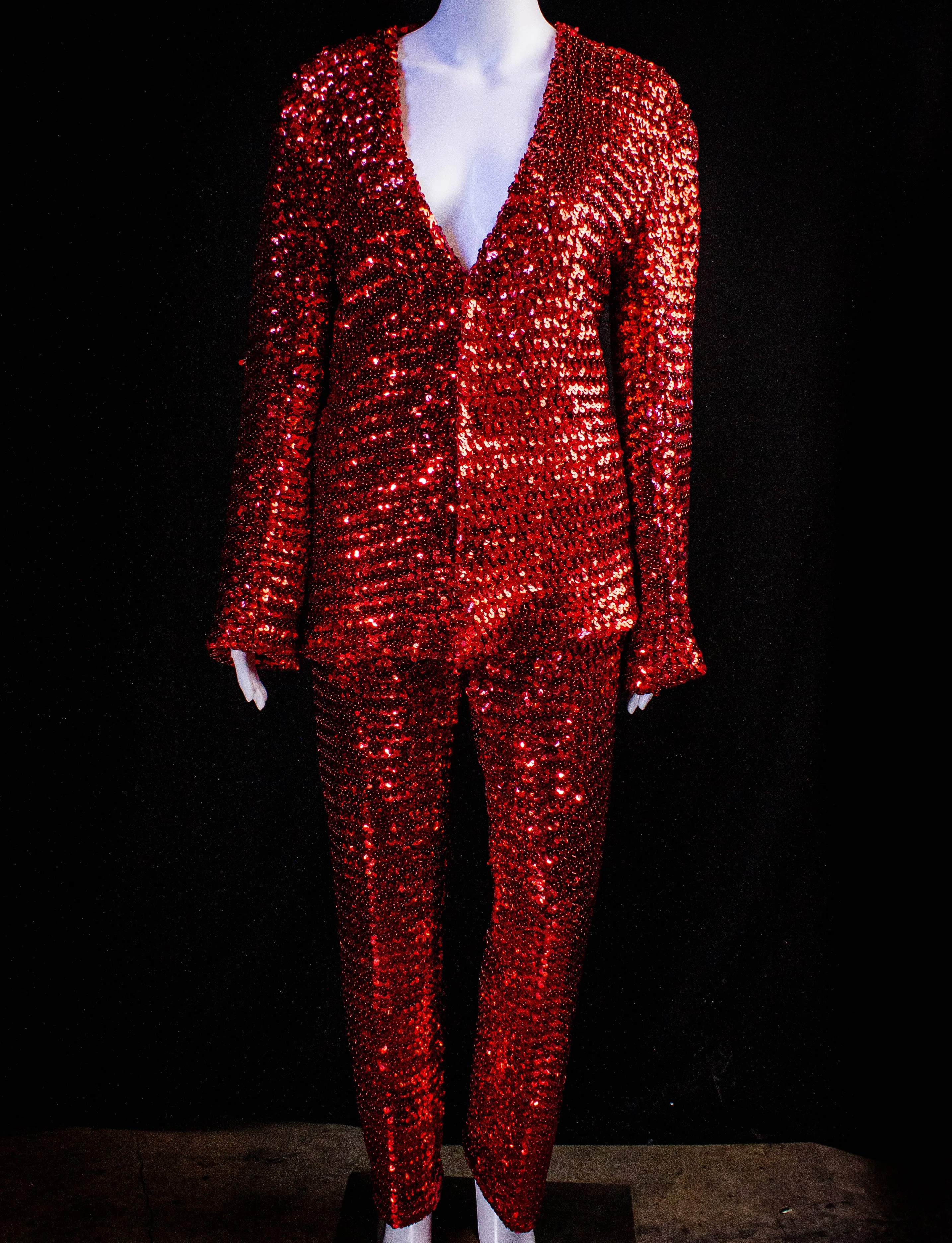 Vintage Jumping Jack Flash Red Sequin Suit 70s Medium