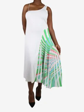 White asymmetric strap pleated midi dress - size UK 16