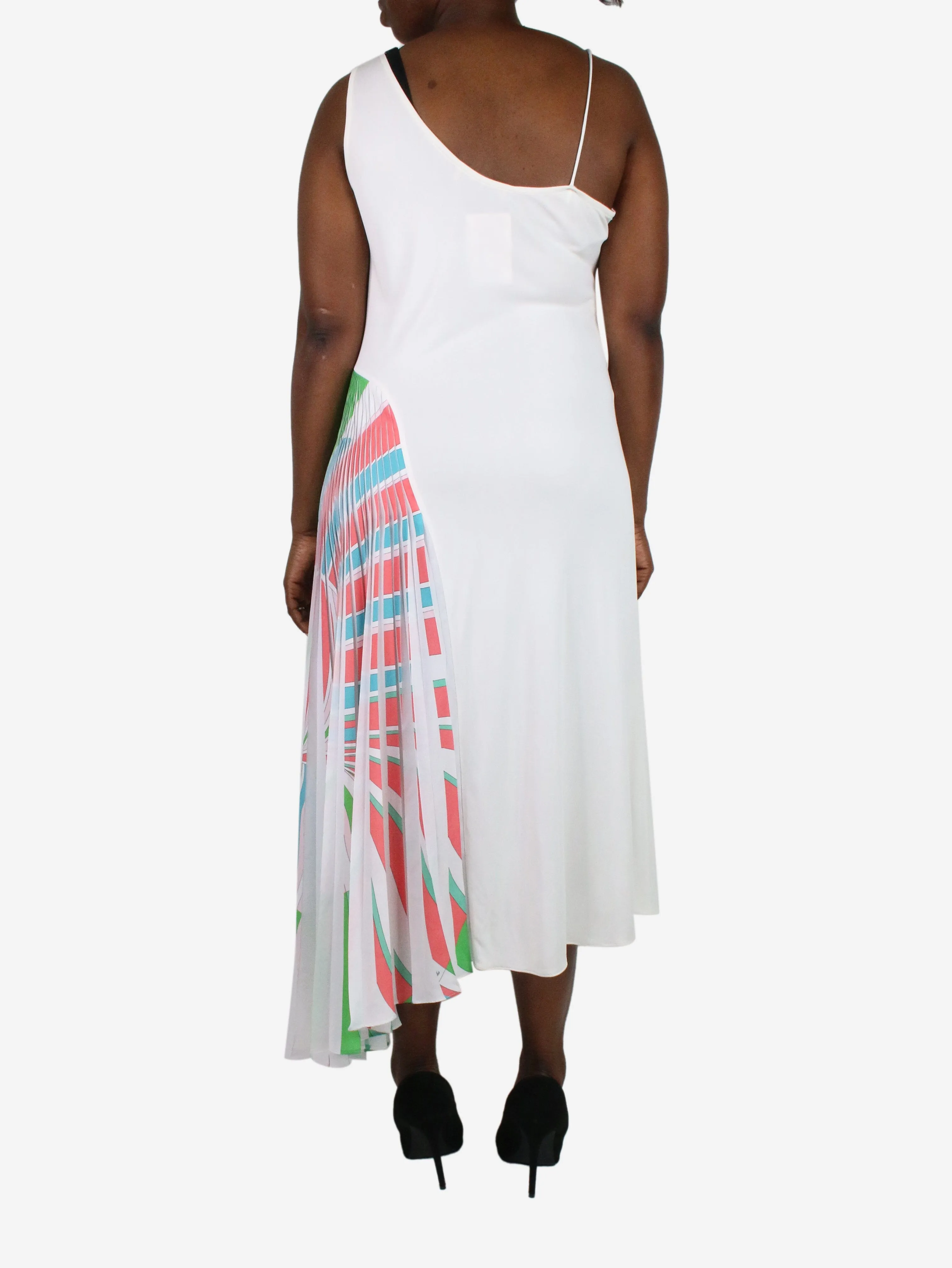 White asymmetric strap pleated midi dress - size UK 16