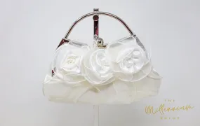 White Rose Satin Lace Floral Wedding Bag, Statement Bag, Evening Clutch, Wedding Clutch, Bridal Clutch, Bridal Bag, White Cross Body Bag