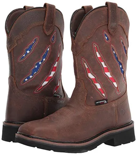 Wolverine Men's Rancher Claw Steel Toe Wellington Construction Boot, Brown/Flag, 9.5 X-Wide