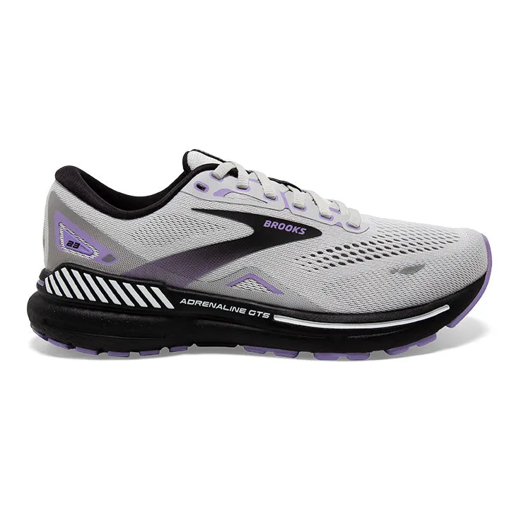 Women's Brooks Adrenaline GTS 23, Grey/Black/Purple, 11 2A Narrow