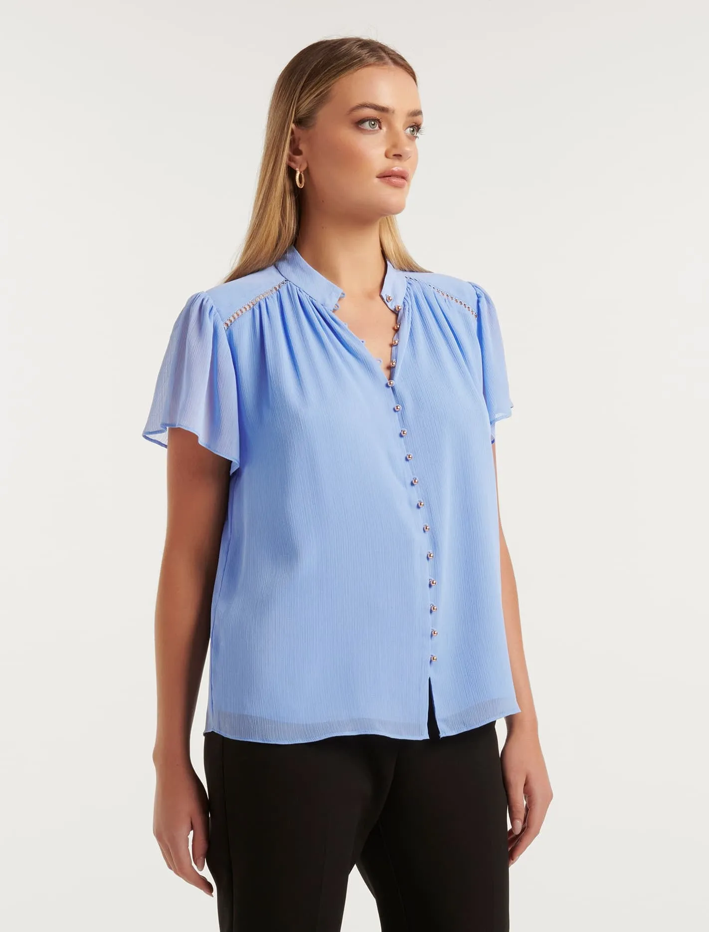 Yvonne Flutter Trim Spliced Blouse