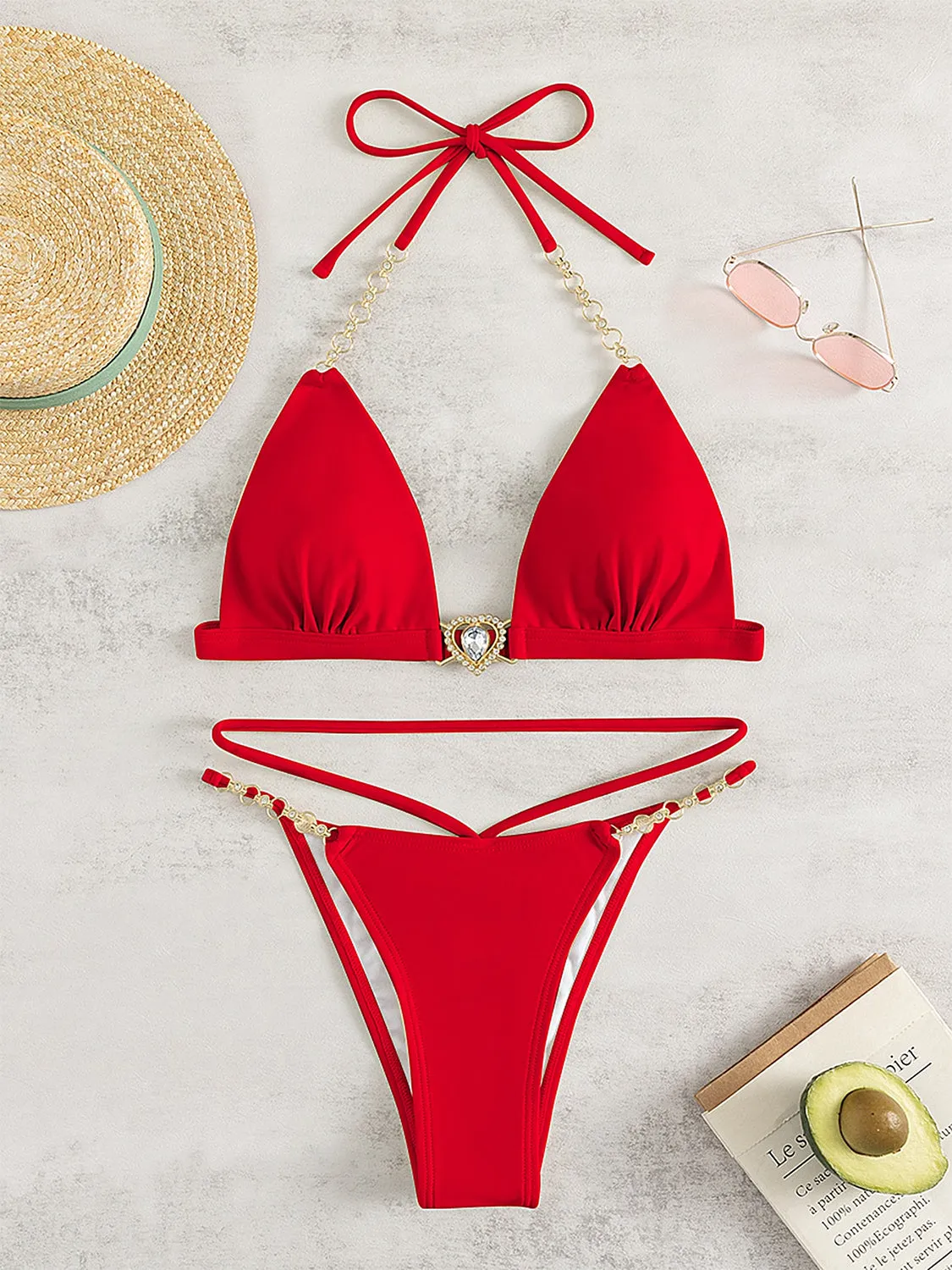 Zweiteiliges Bikini-Set mit Kettenbindung im Sonnenuntergang-Urlaub