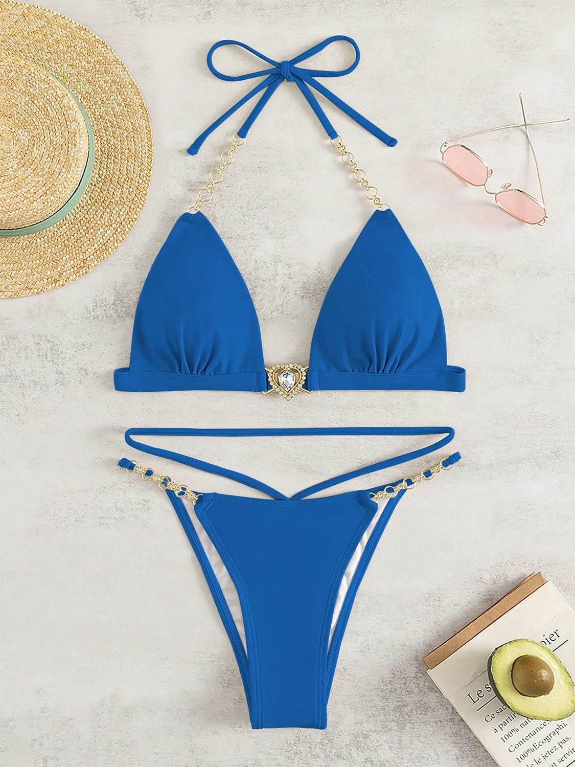 Zweiteiliges Bikini-Set mit Kettenbindung im Sonnenuntergang-Urlaub